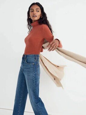 Madewell Terracotta Ribbed Turtleneck Top XXS